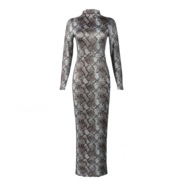 Retro Snake Patterned Ice Silk Maxi Dress GNZD-11814
