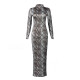 Retro Snake Patterned Ice Silk Maxi Dress GNZD-11814