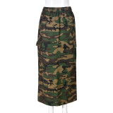 Plus Size Camouflage Printed Washed Long Skirt GNZD-9149DD