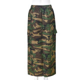 Plus Size Camouflage Printed Washed Long Skirt GNZD-9149DD
