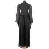 Hot Diamond Chiffon Long Sleeve Maxi Dress BY-7818