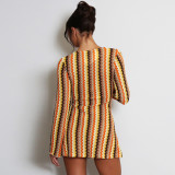 Long Sleeve Deep V Neck Printed Mini Dress GNZD-12153DBM