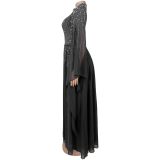 Hot Diamond Chiffon Long Sleeve Maxi Dress BY-7818