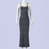 U Neck Solid Color Sling Maxi Dress GNZD-11867