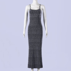 U Neck Solid Color Sling Maxi Dress GNZD-11867