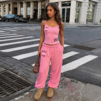 Letter Printed Tank Top Two Piece Pants Set GPKJ-MR51698