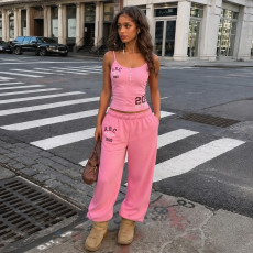 Letter Printed Tank Top Two Piece Pants Set GPKJ-MR51698