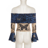 One Shoulder Butterfly Print T Shirt GPKJ-MR51658