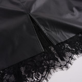 Lace Patchwork Leather Half Body Skirt GPKJ-MR51859