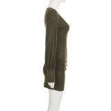 Lantern Sleeve Ruched Mini Dress GPKJ-MR52003