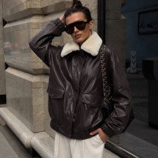 Fur Collar Zipper Leather Jacket GPKJ-MR51470