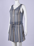 Multicolor Stripe Printed V Neck Midi Dress GNZD-11966DBM