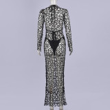 Mesh See Through Long Dress+Bikinis Suit GNZD-11930DBM