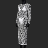 Mesh See Through Long Dress+Bikinis Suit GNZD-11930DBM