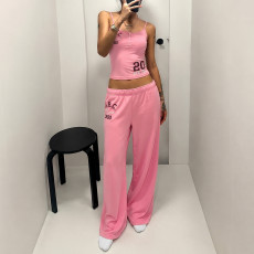 Letter Printed Tank Top Two Piece Pants Set GPKJ-MR51698