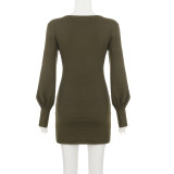 Lantern Sleeve Ruched Mini Dress GPKJ-MR52003