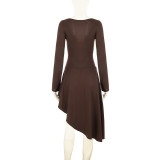 V Neck Flower Edge Irregular Dress GPKJ-MR51808