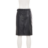 Metal Buckle Leather Mid-skirts GPKJ-MR51396