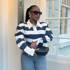 Long Sleeve Stripe Casual Top GDSF-Q26TP185