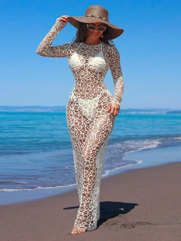 Mesh See Through Long Dress+Bikinis Suit GNZD-11930DBM