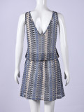Multicolor Stripe Printed V Neck Midi Dress GNZD-11966DBM