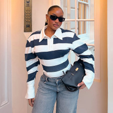 Long Sleeve Stripe Casual Top GDSF-Q26TP185