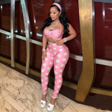 Polka Dot Printed Two Piece Pants Set(With Headscarf) MXBF-Q26ST174