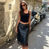 Lace Patchwork Leather Half Body Skirt GPKJ-MR51859