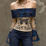One Shoulder Butterfly Print T Shirt GPKJ-MR51658