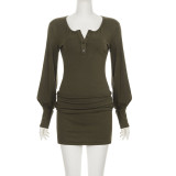 Lantern Sleeve Ruched Mini Dress GPKJ-MR52003