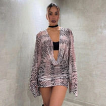 Sling Vest+Long Sleeve Print Mini Dress 2 Piece Set GDSF-Q26DS154