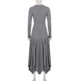 V Neck Long Sleeve Irregular Maxi Dress GPKJ-MR51216