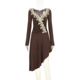 V Neck Flower Edge Irregular Dress GPKJ-MR51808