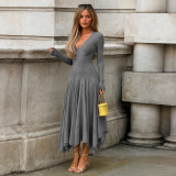 V Neck Long Sleeve Irregular Maxi Dress GPKJ-MR51216