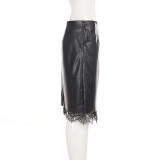 Lace Patchwork Leather Half Body Skirt GPKJ-MR51859