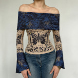 One Shoulder Butterfly Print T Shirt GPKJ-MR51658