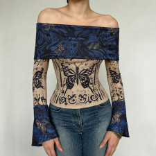 One Shoulder Butterfly Print T Shirt GPKJ-MR51658