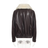 Fur Collar Zipper Leather Jacket GPKJ-MR51470