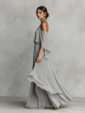 Solid Color Off Shoulder Chiffon Two Piece Pants Set MDF-5573