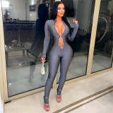 Deep V Neck Long Sleeve Skinny Jumpsuit GNZD-11870PBM