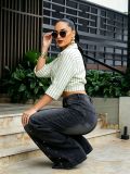 Plus Size Riveted Washed Straight Jeans GYLN-0690