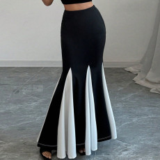 Contrast Color Patchwork Long Skirt GNZD-060122DBZ