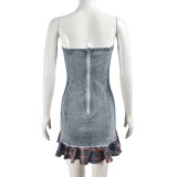Contrast Color Plaid Printed Denim MIni Dress GNZD-51096DHD