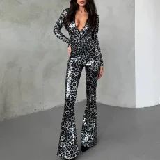 Leopard Printed Long Sleeve Two Piece Pants Set GNZD-11804