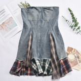 Contrast Color Plaid Printed Denim MIni Dress GNZD-51096DHD