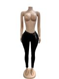 Solid Color Holow Out Tie Up Pants GFCF-1535