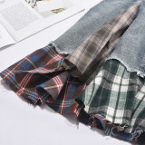 Contrast Color Plaid Printed Denim MIni Dress GNZD-51096DHD