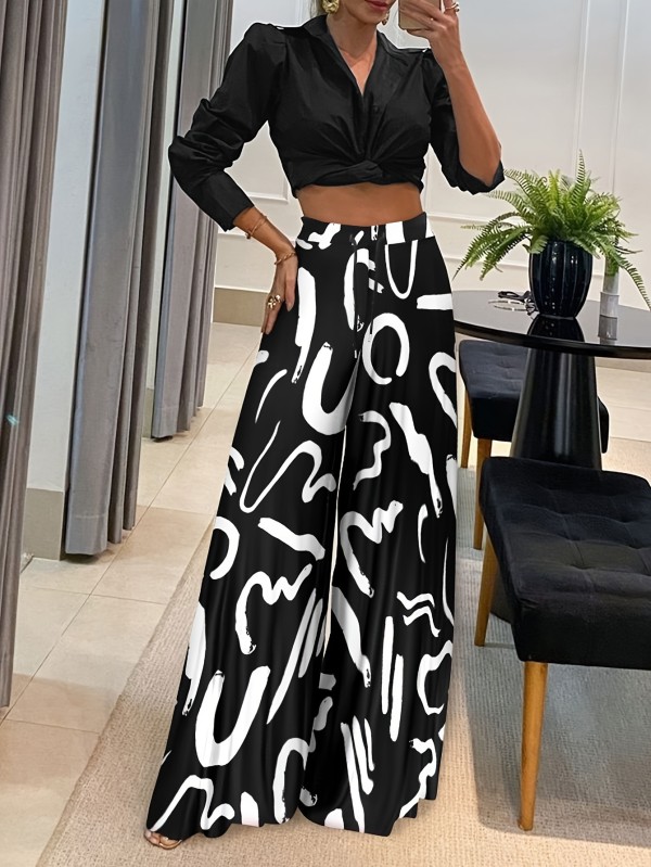Fashion Long Sleeve Top Printed Pants 2 Piece Set SFY-3755