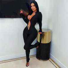 Deep V Neck Long Sleeve Skinny Jumpsuit GNZD-11870PBM