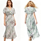 V Neck Printed Short Sleeve Midi Dress SFY-LY22-190